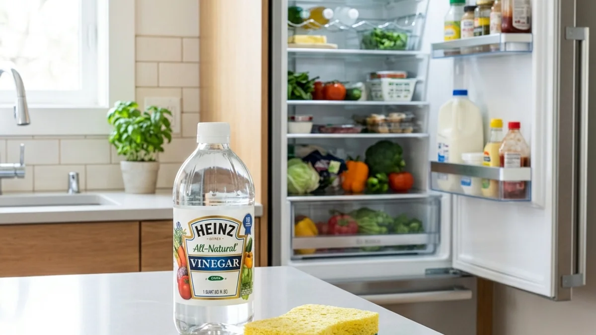 Limpeza de geladeira com esponja e vinagre